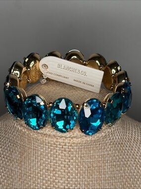 Teal Crystal Gold Stretch Bracelet